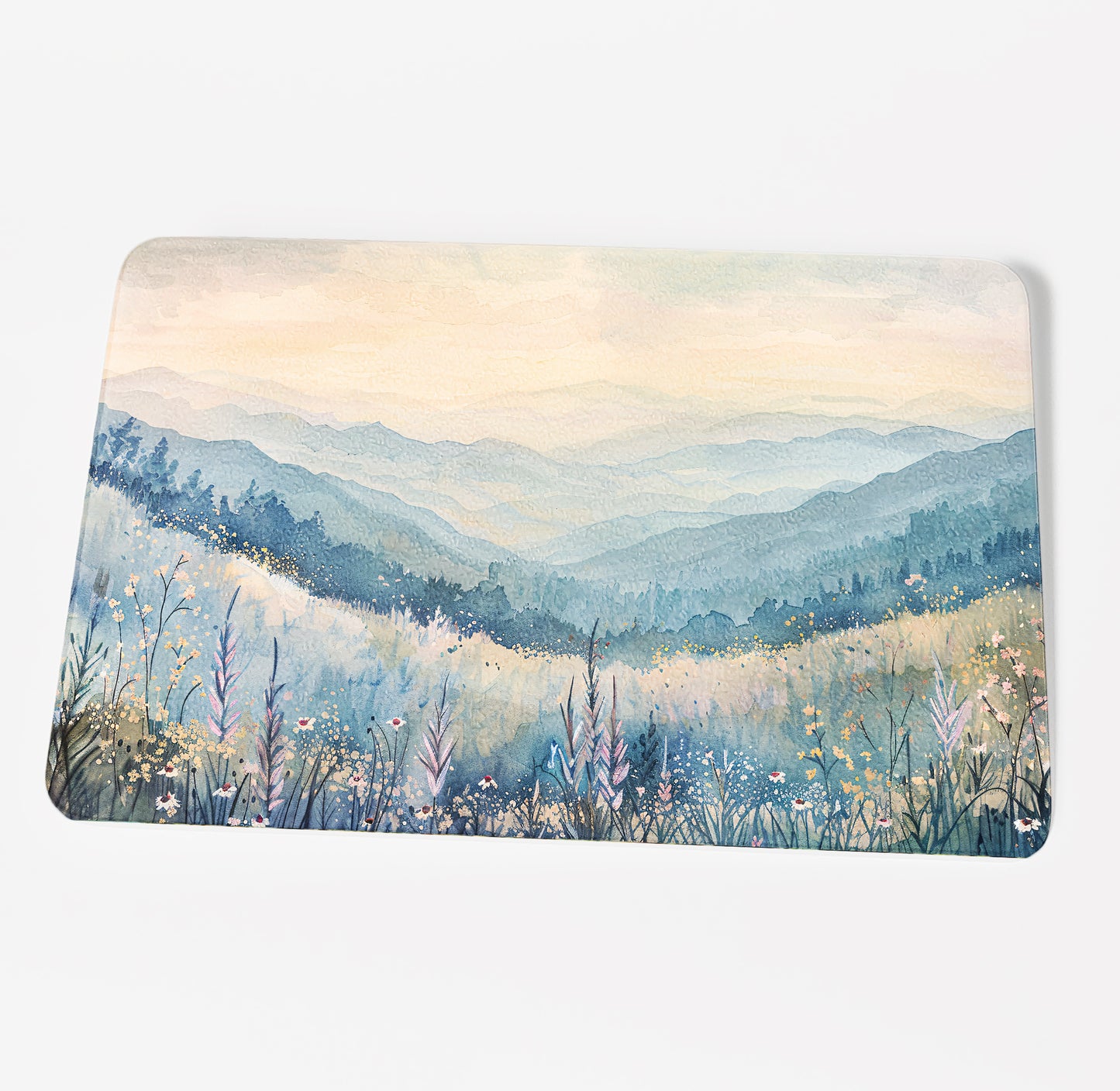 Serene WIldflower Mountain Landscape Cutting Board