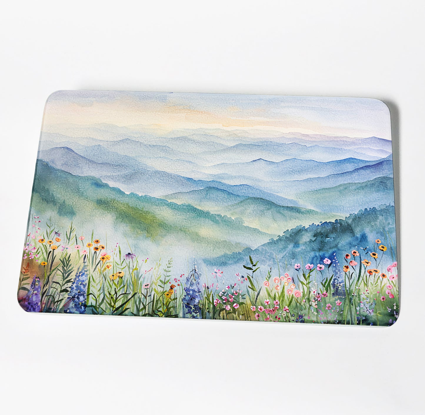 Foggy Floral Mountain Morning Cutting Board