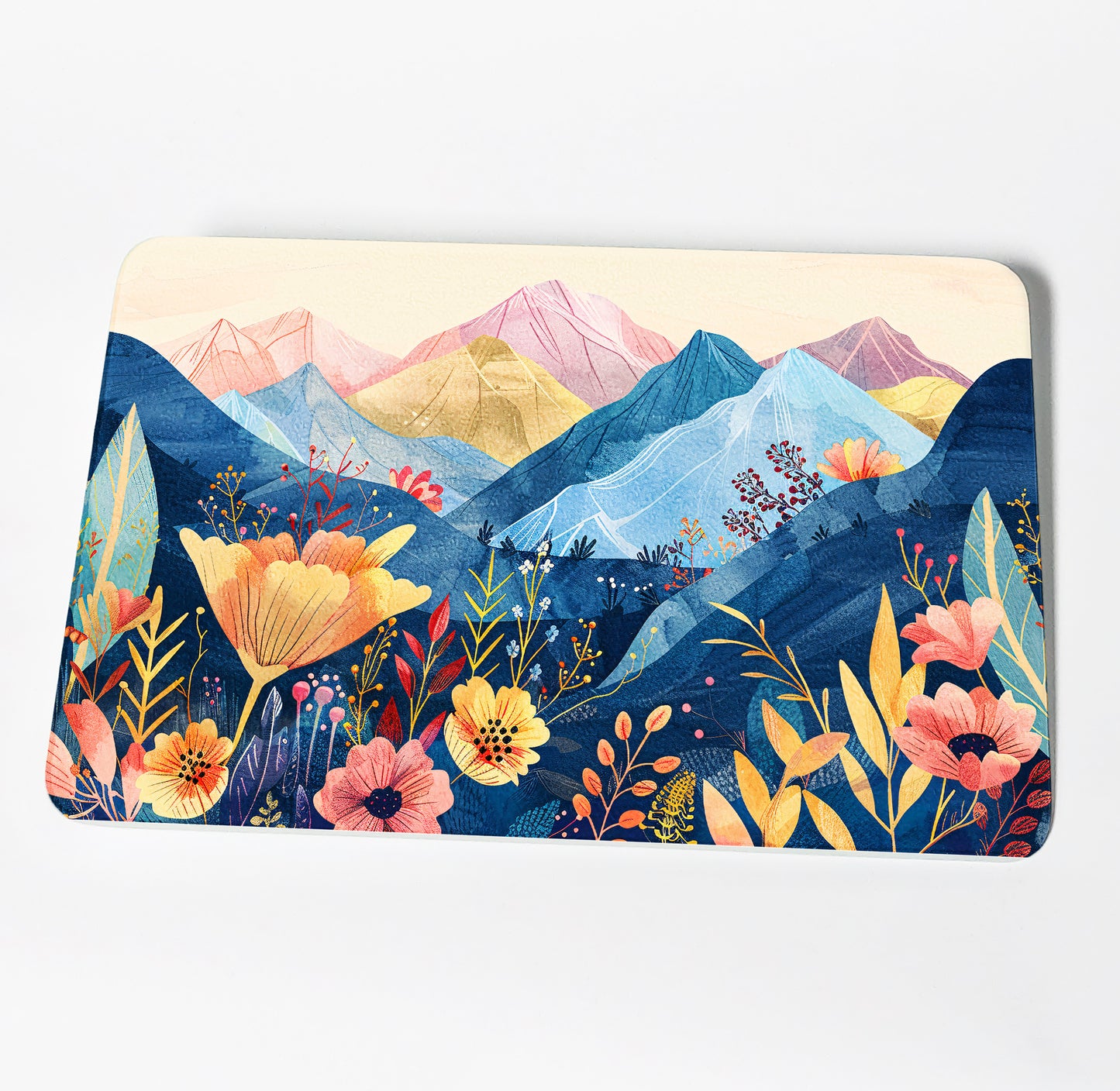 Multicolor Floral Mountain Landscape Cutting Board