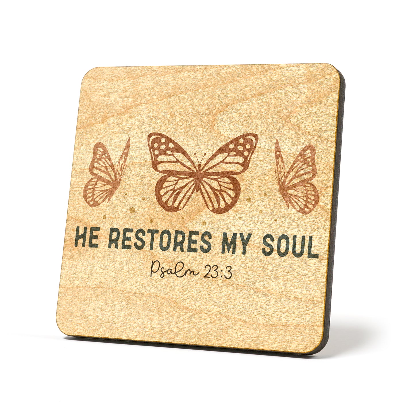 He restores my soul butterfly Graphic Coasters