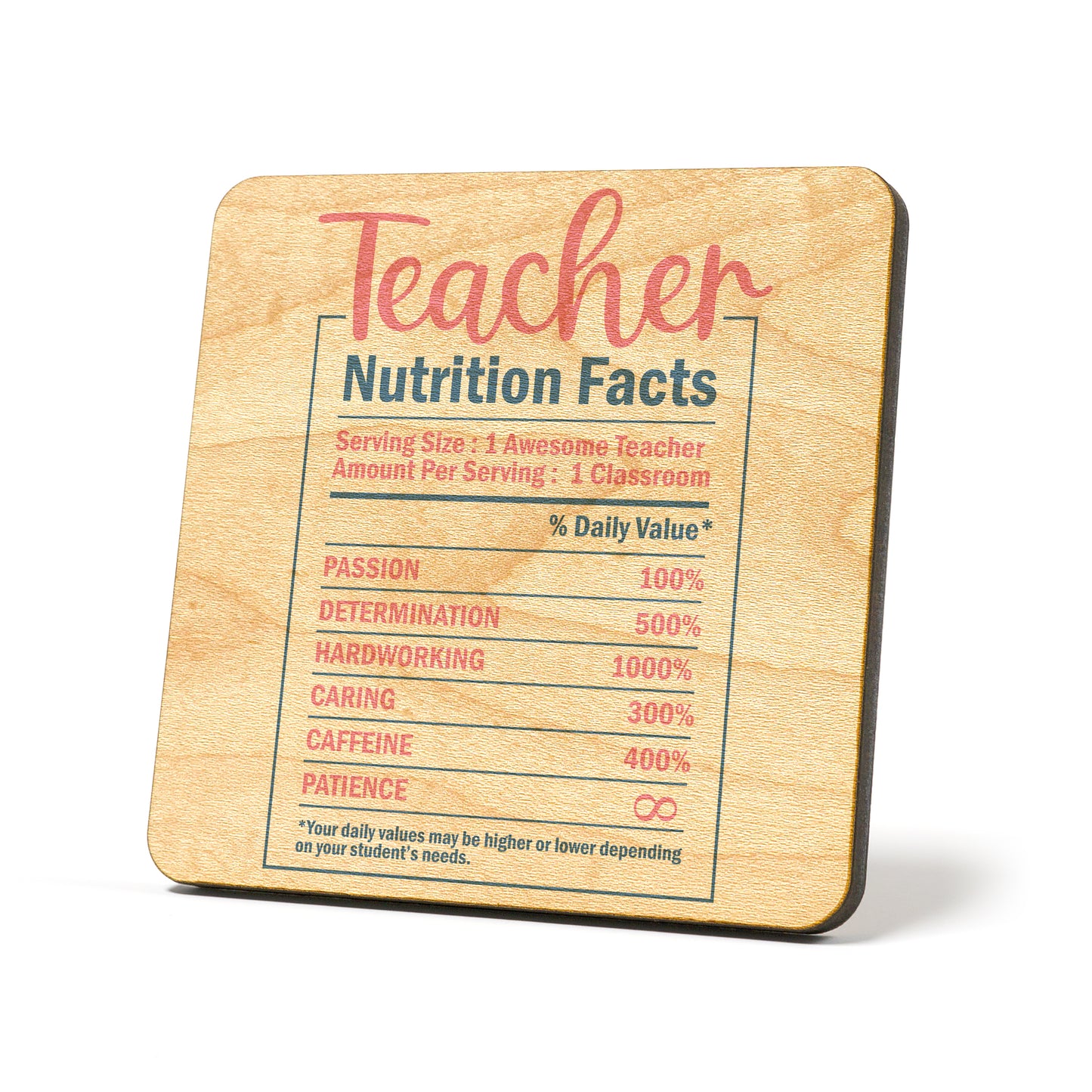Teacher nutrition facts Graphic Coasters