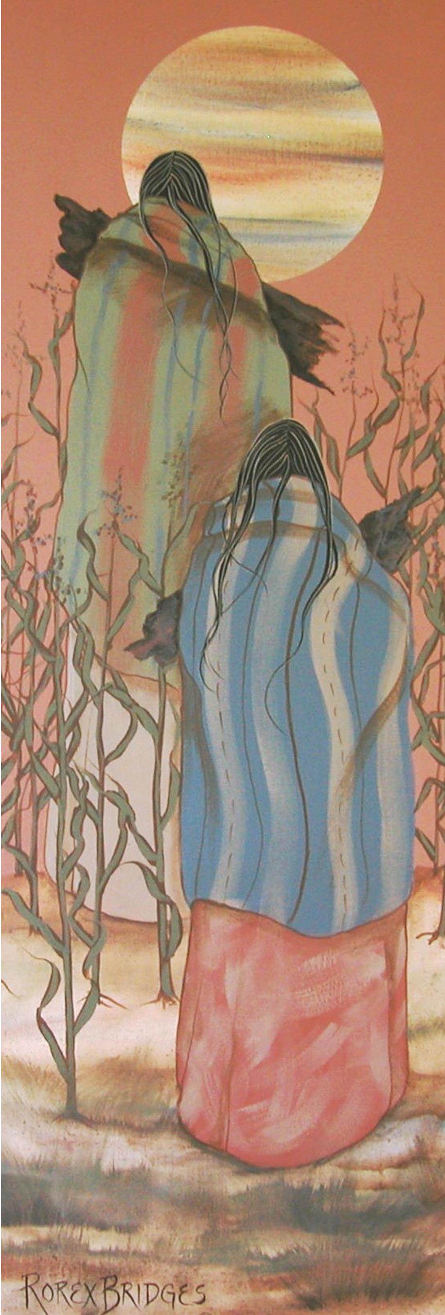 BRIGHT MOON IN PINK SKY OVER CORNFIELD