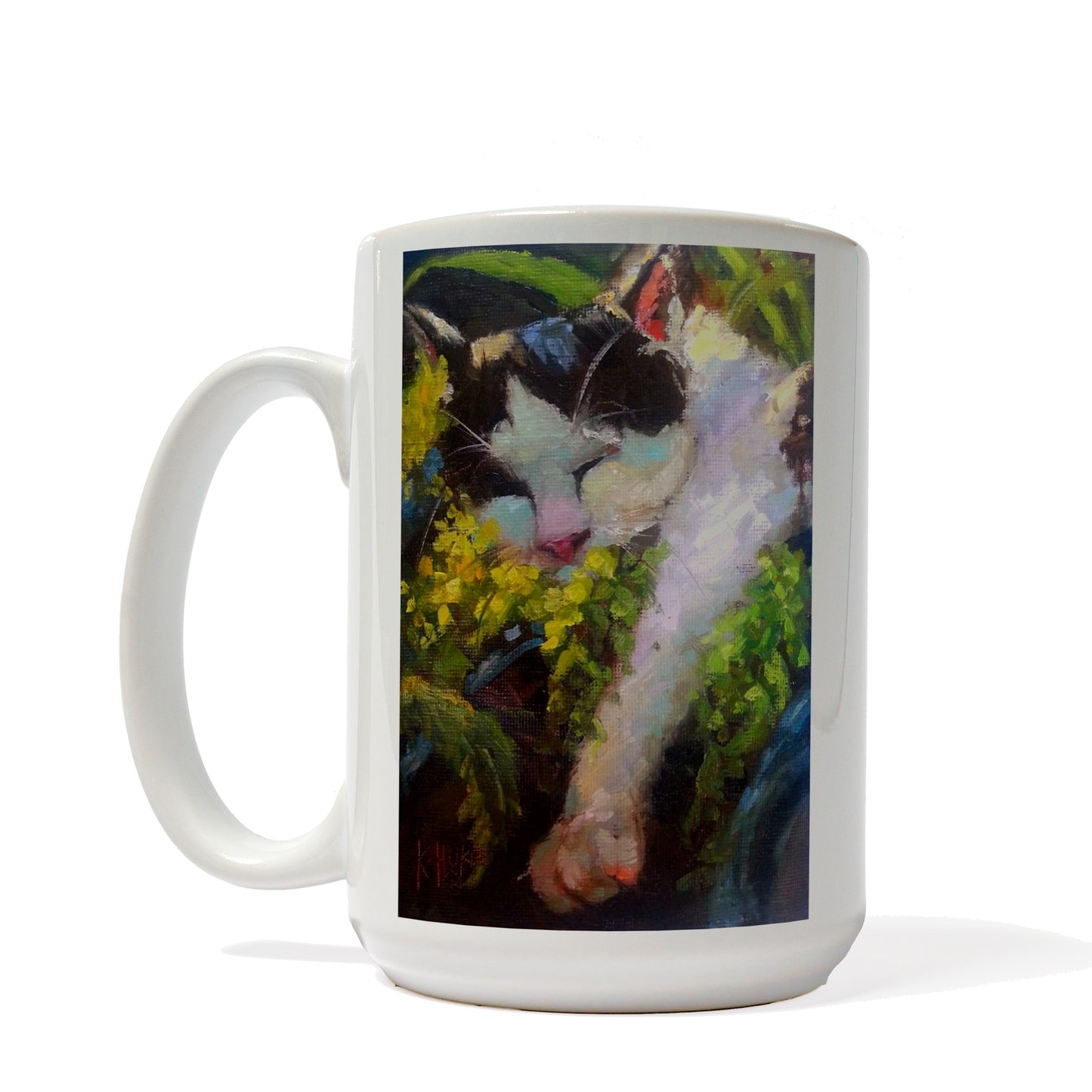 Cat in Bushes Mug By K. Huke