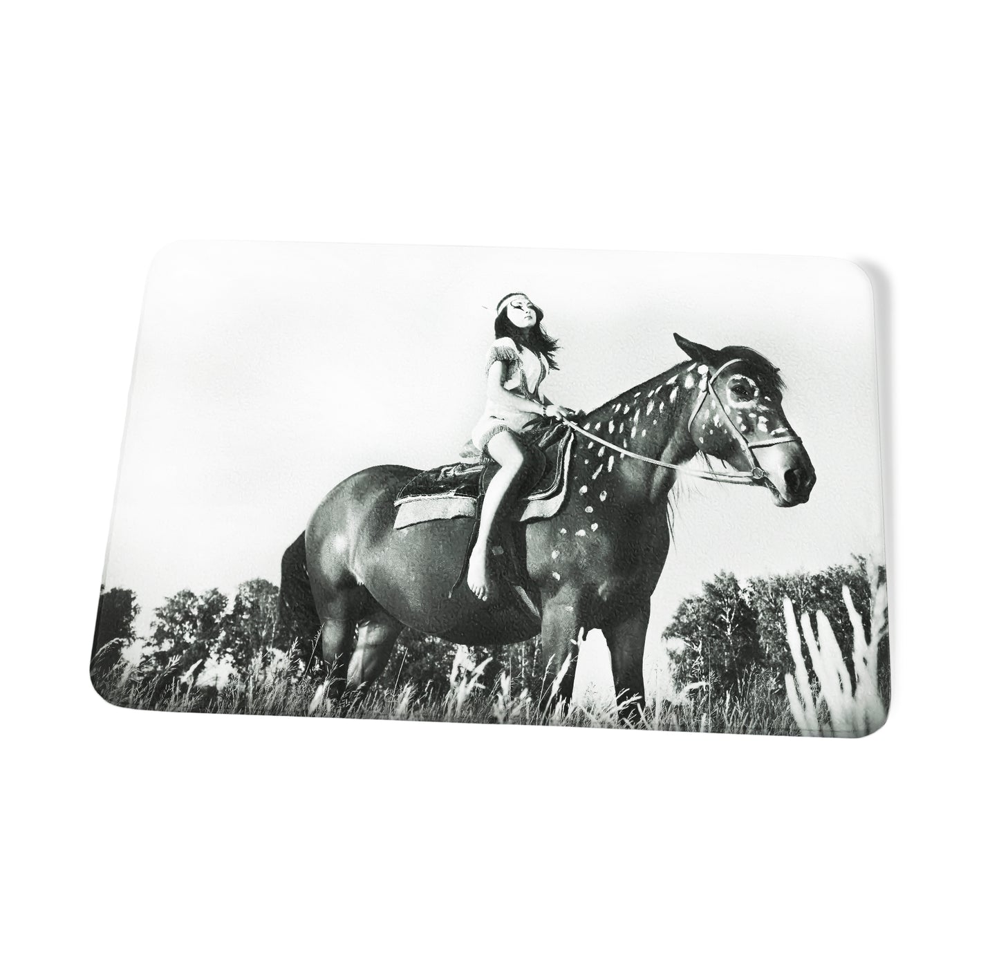 Native American Girl on Horse Cutting Board