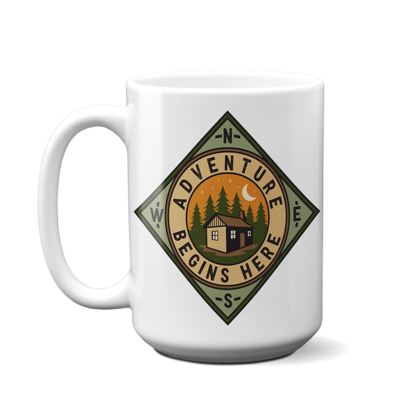 Adventure Begins Here Badge Mug