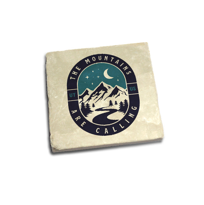 Mountains Are Calling Nighttime Badge Coaster