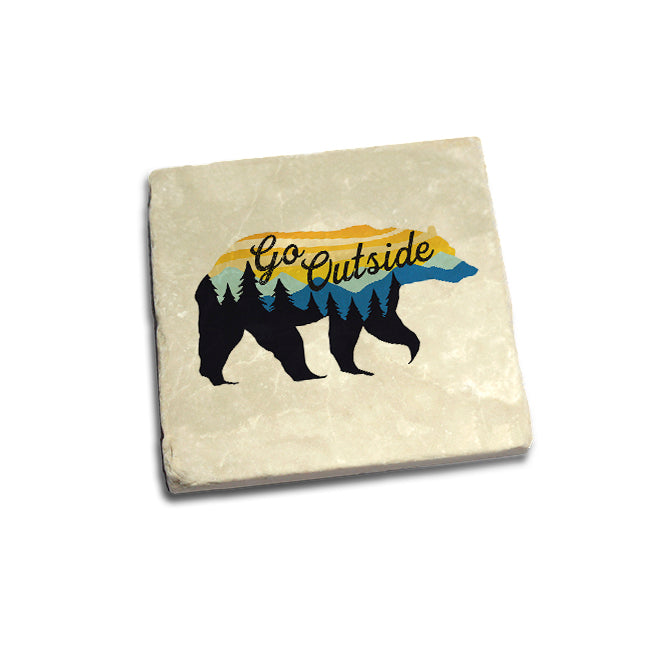 Go Outside Bear Badge Coaster