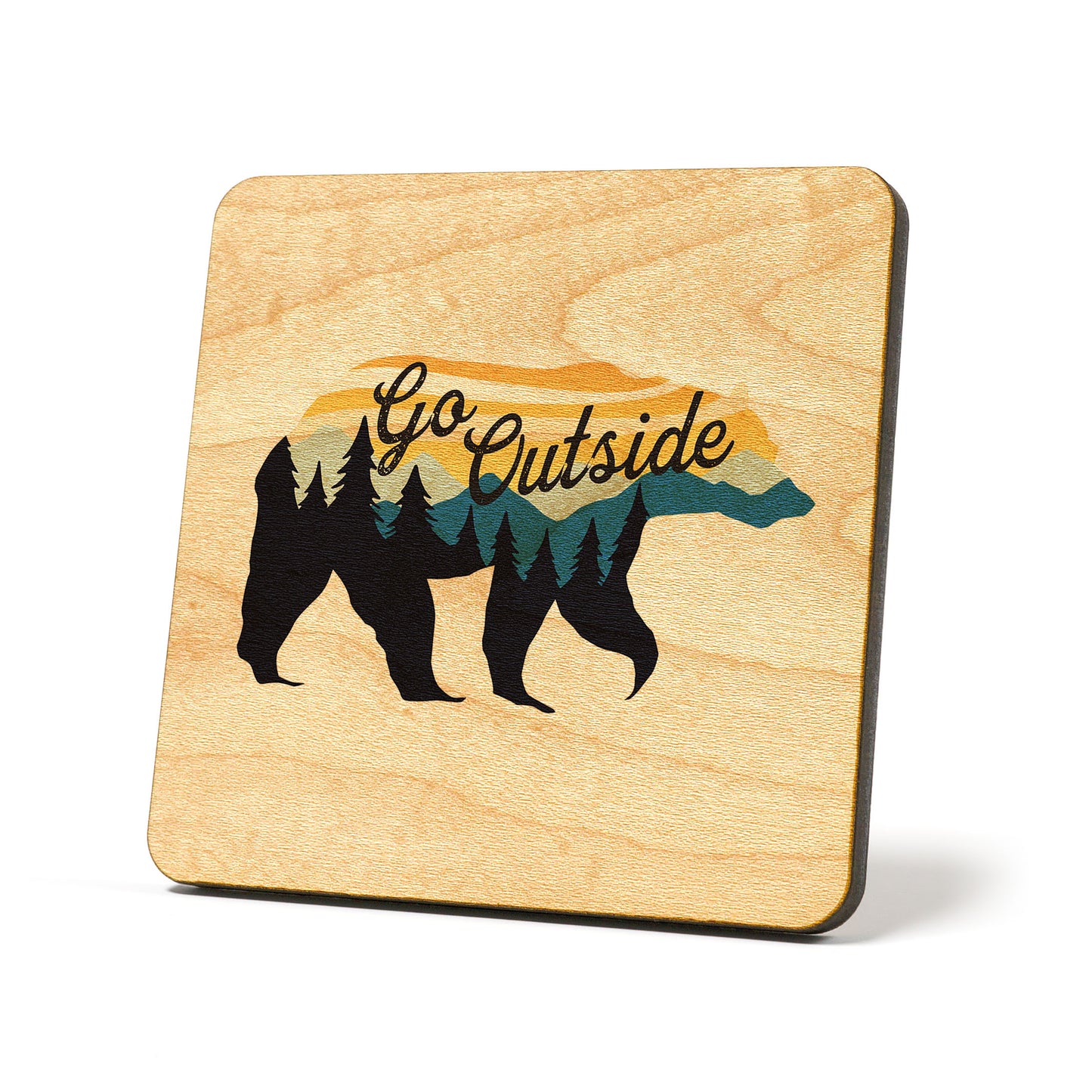 Go Outside Bear Badge Coaster