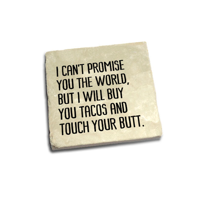 I can't promise you the world, but I will buy tacos and touch your butt. Quote Coaster