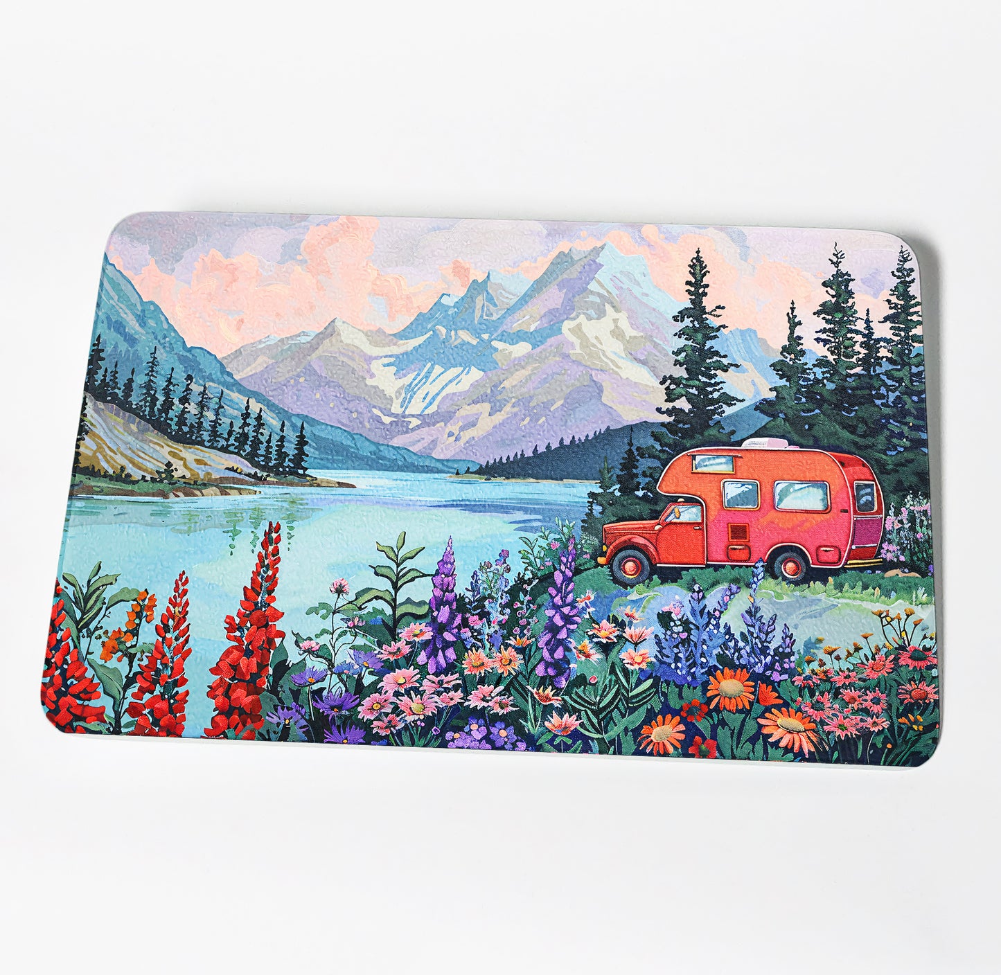 Springtime Mountain Camping Cutting Board