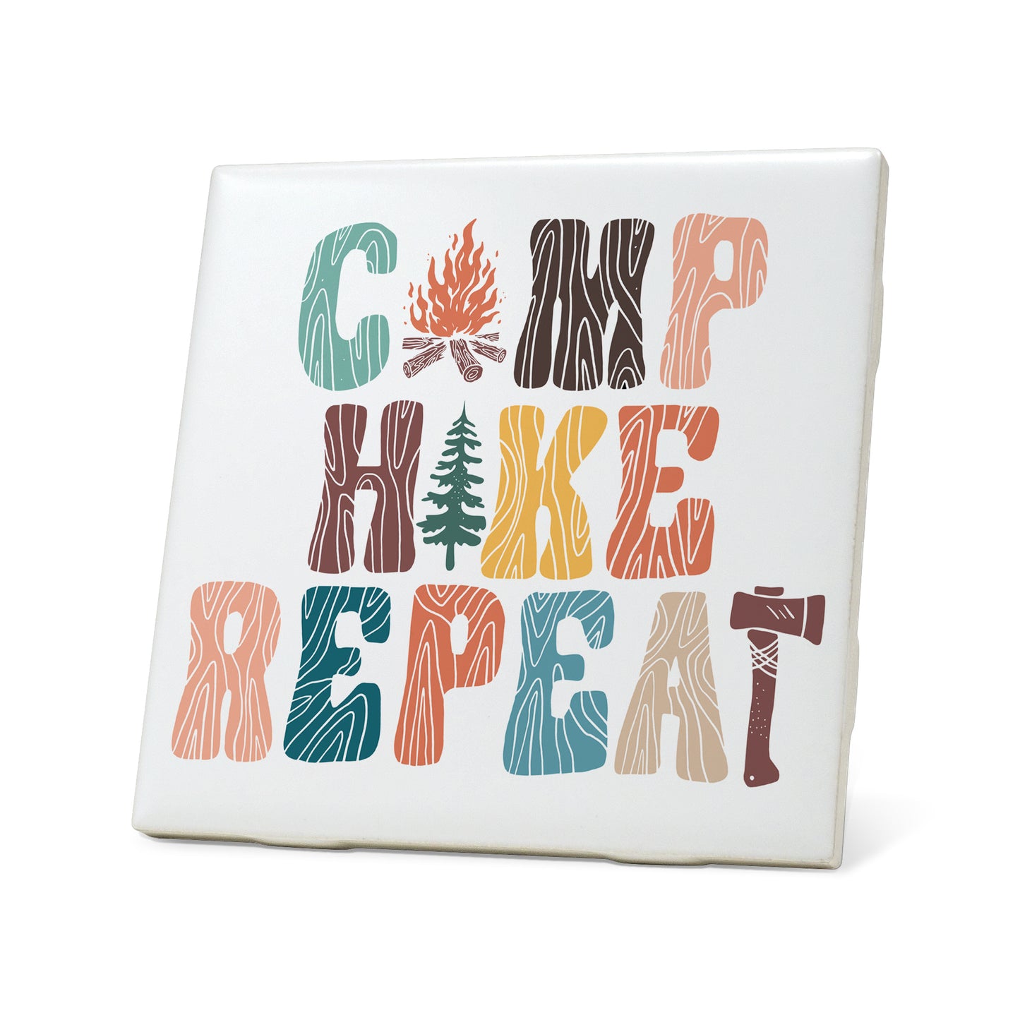 Camp Hike Repeat Graphic Coasters