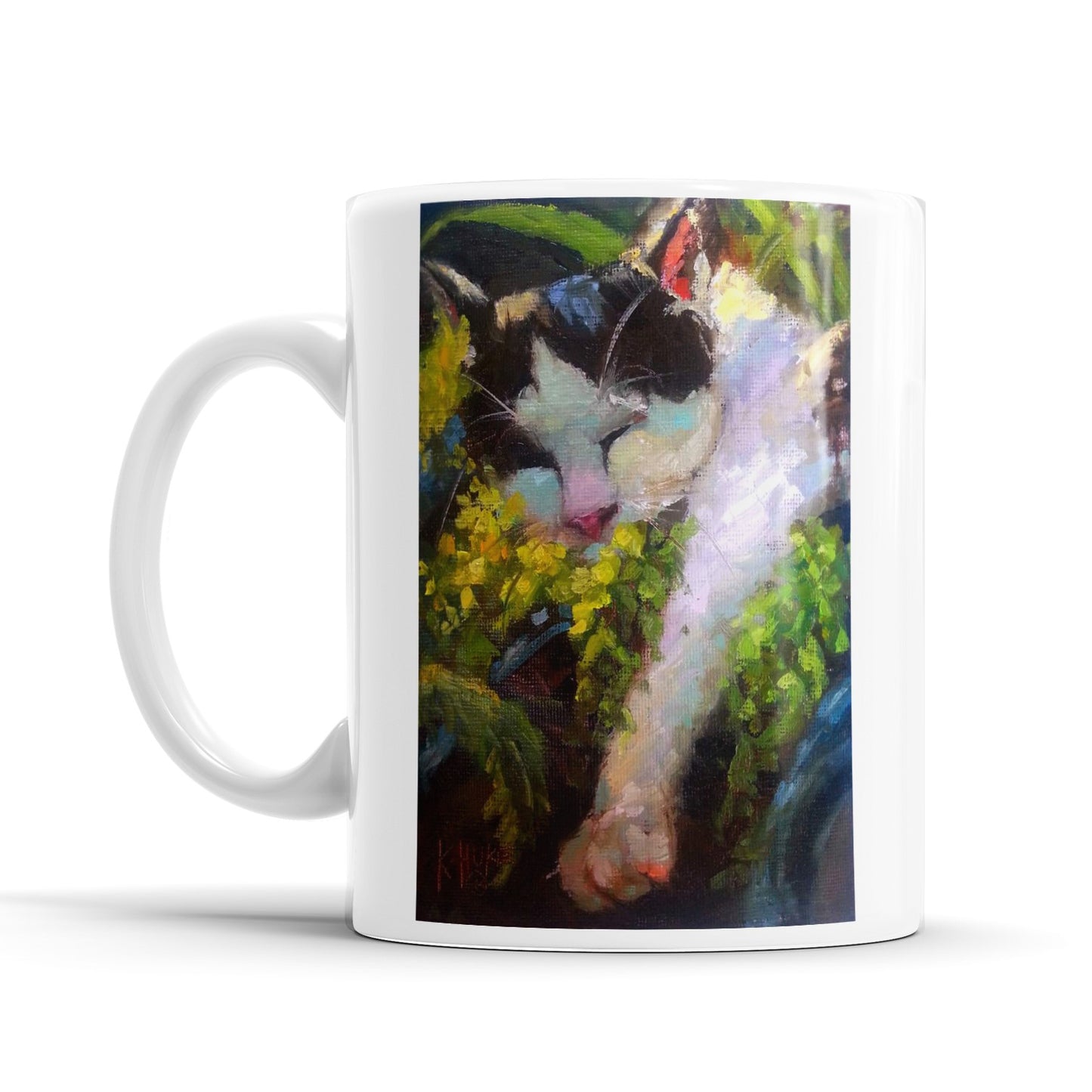 Cat in Bushes Mug By K. Huke