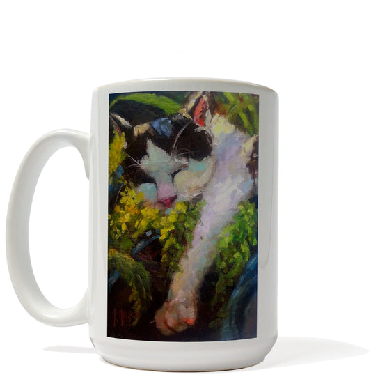 Cat in Bushes Mug By K. Huke