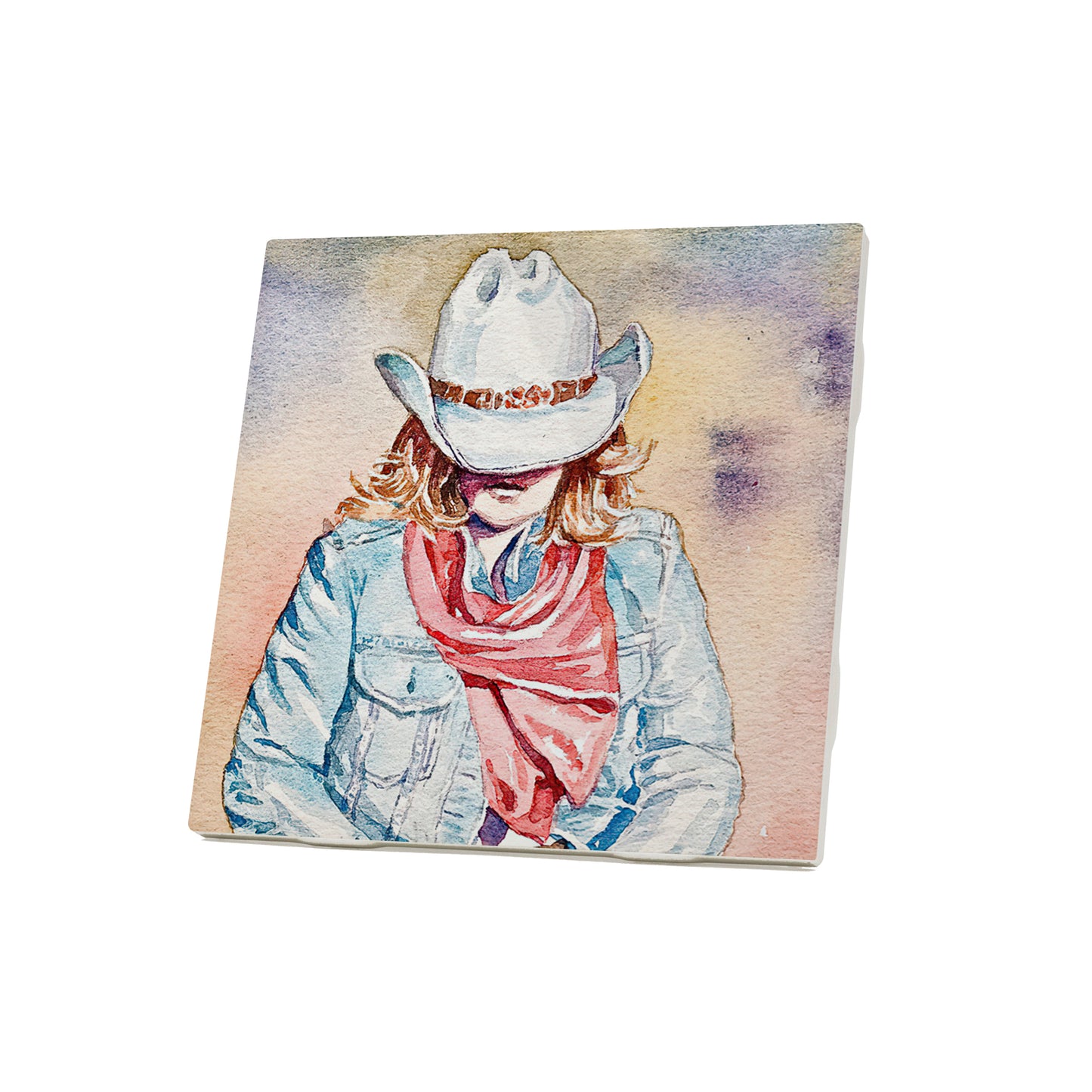 Cowgirl with Red Scarf Ceramic Coaster by Stone House of Tubac