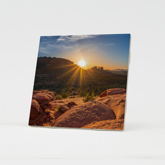 Cathedral Rock Sedona Sunset Ceramic Coaster by Chris Whiton