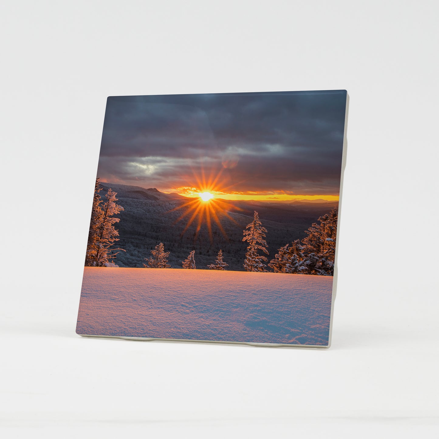 Heavenly Winter Sunburst Ceramic Coaster by Chris Whiton