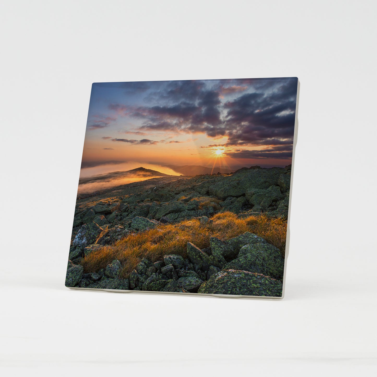 Mount Washington Morning Sunburst Ceramic Coaster by Chris Whiton
