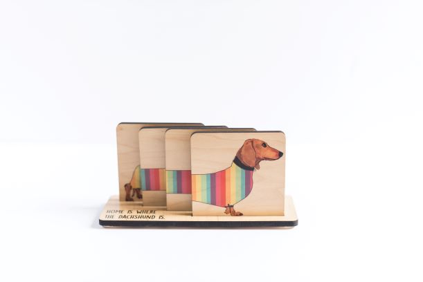 Dachshund Set of Four Coaster Set with Stand