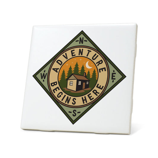 Adventure Begins Here Badge Coaster