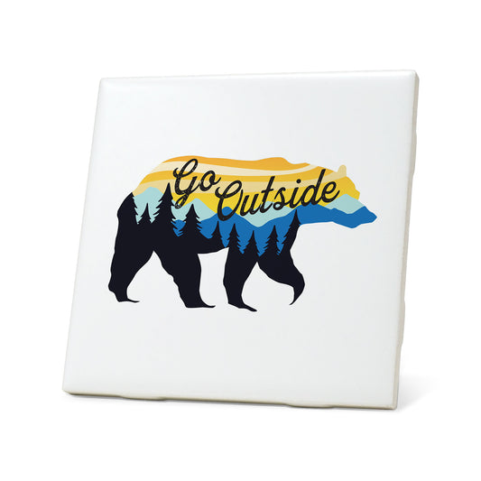 Go Outside Bear Badge Coaster