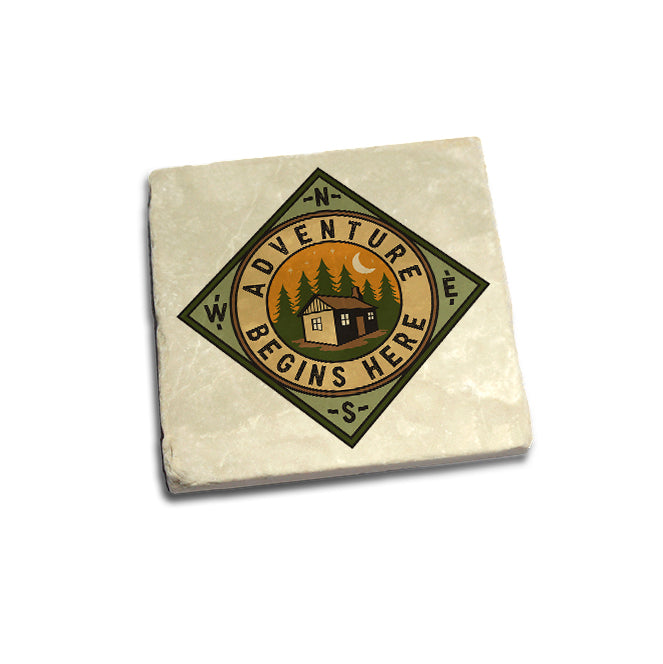 Adventure Begins Here Badge Coaster