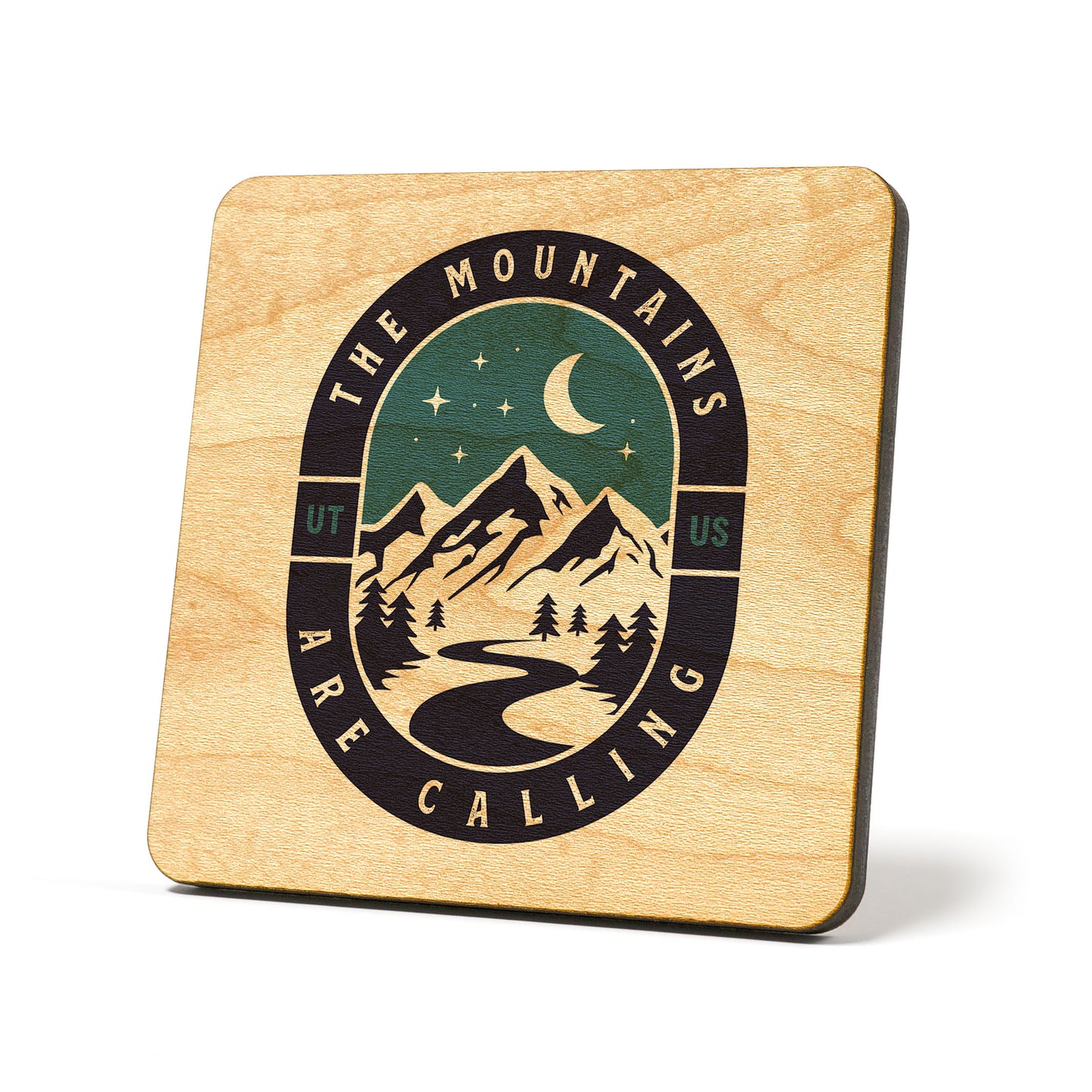 Mountains Are Calling Nighttime Badge Coaster
