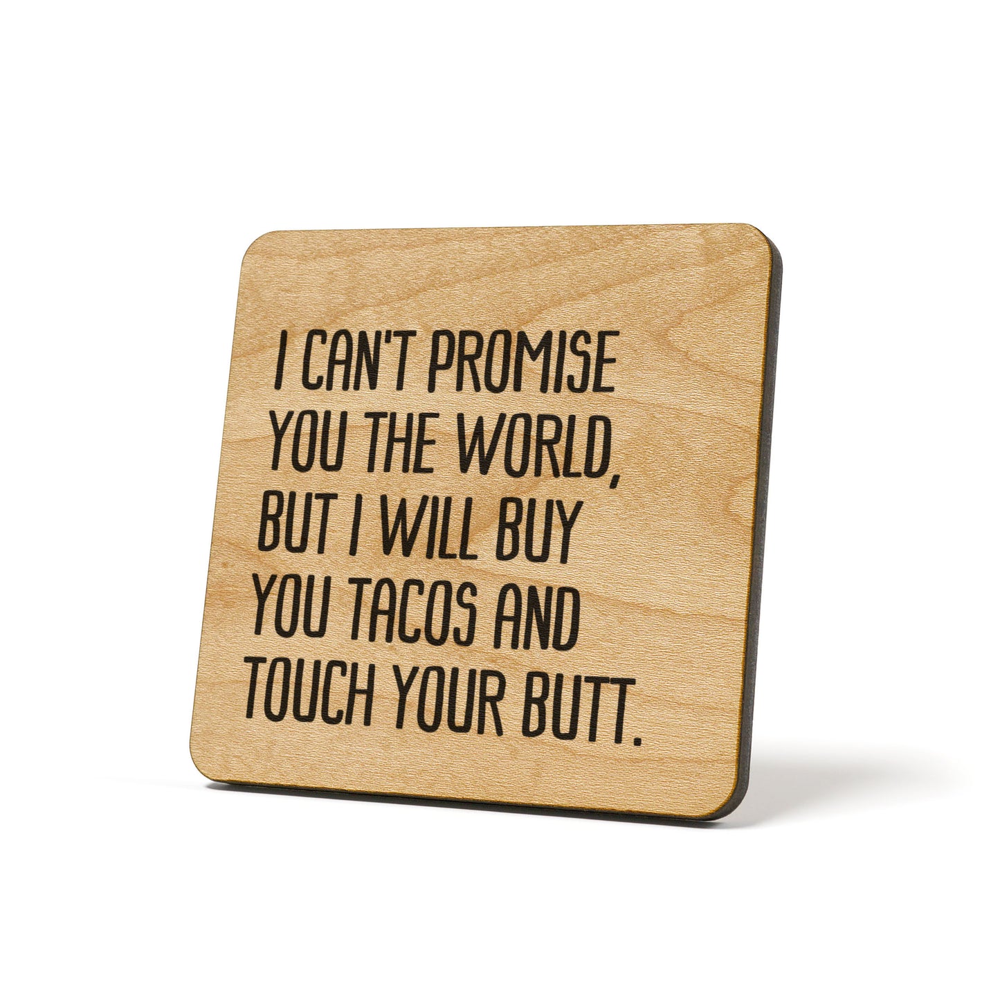 I can't promise you the world, but I will buy tacos and touch your butt. Quote Coaster