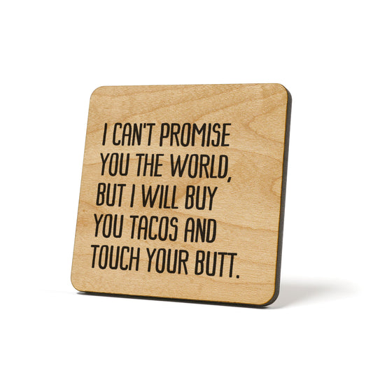 I can't promise you the world, but I will buy tacos and touch your butt. Quote Coaster