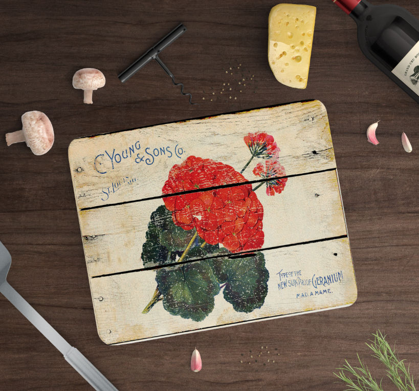 Vintage Red Flower Farm Cutting Board