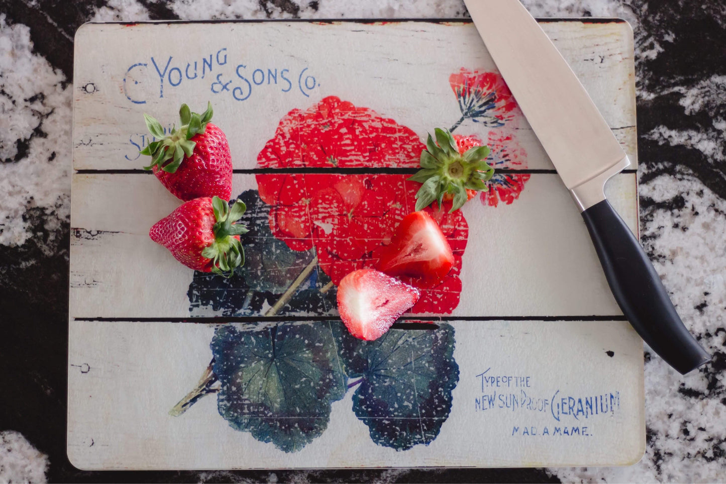 Vintage Red Flower Farm Cutting Board